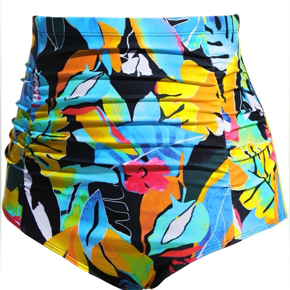 *SOLD* Tempt Me Colorful Floral High Waisted Swimsuit Ruched Bottom